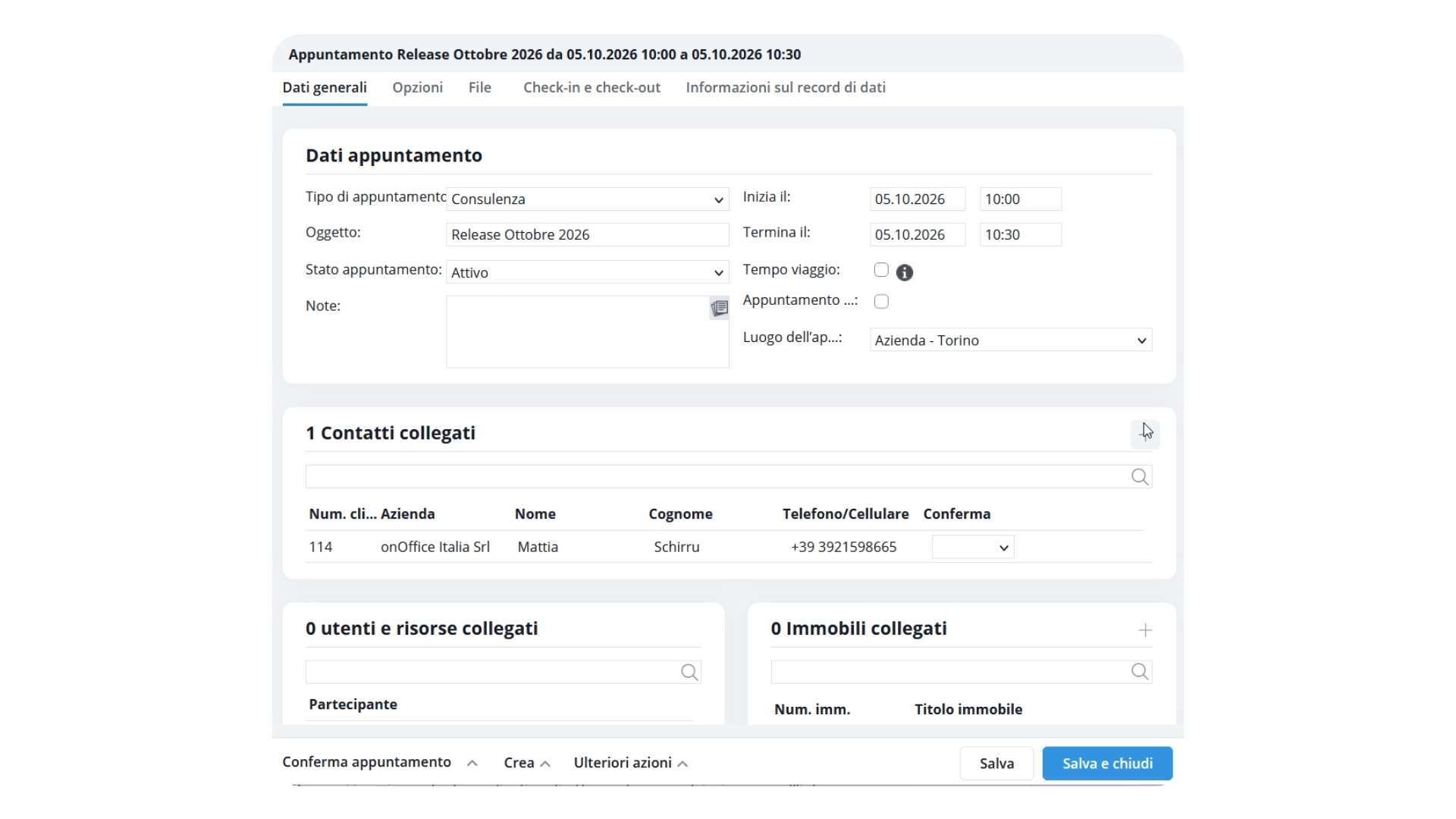 Pop-up di modifica degli appuntamenti in onOffice