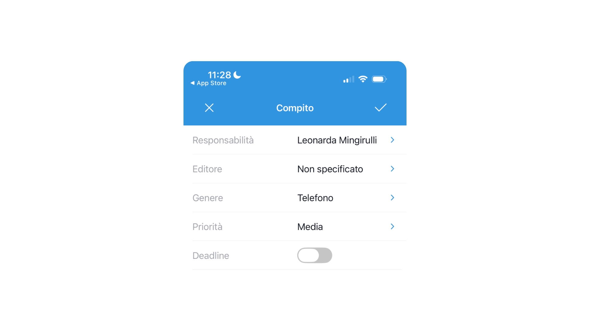 Creazione di un compito con priorità nell'app onOffice