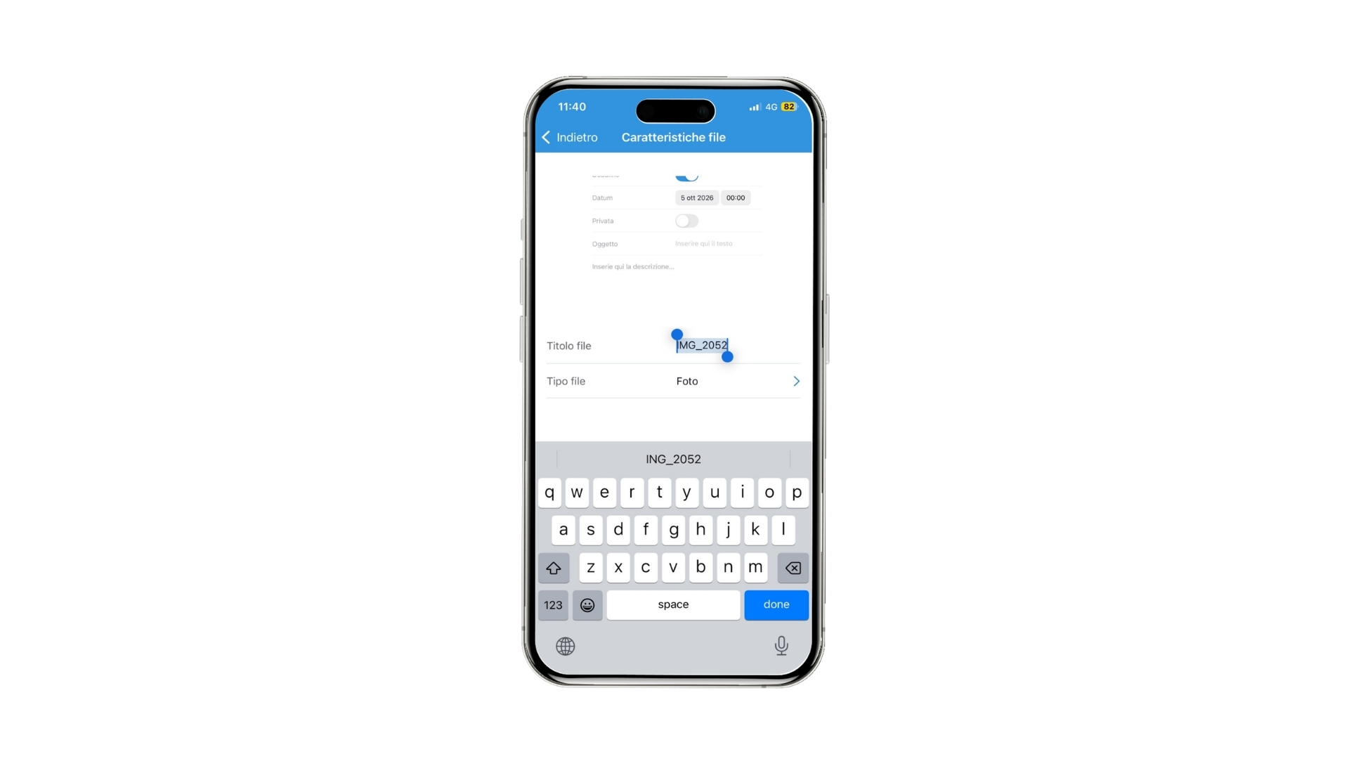 Rinomina dei file prima dell'upload nell'app onOffice
