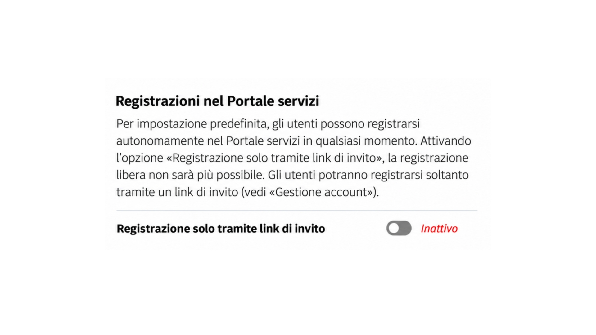 Gestione account in modalità ad invito sulla piattaforma dei servizi